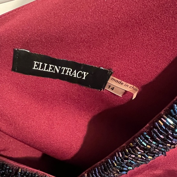 NWOT Ellen Tracy beaded neck burgundy holiday dress SZ 14 L - Picture 4 of 7
